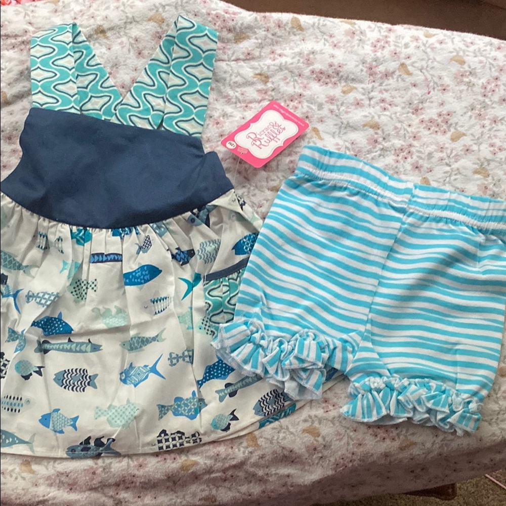 Blue Fish Print Kids Outfit